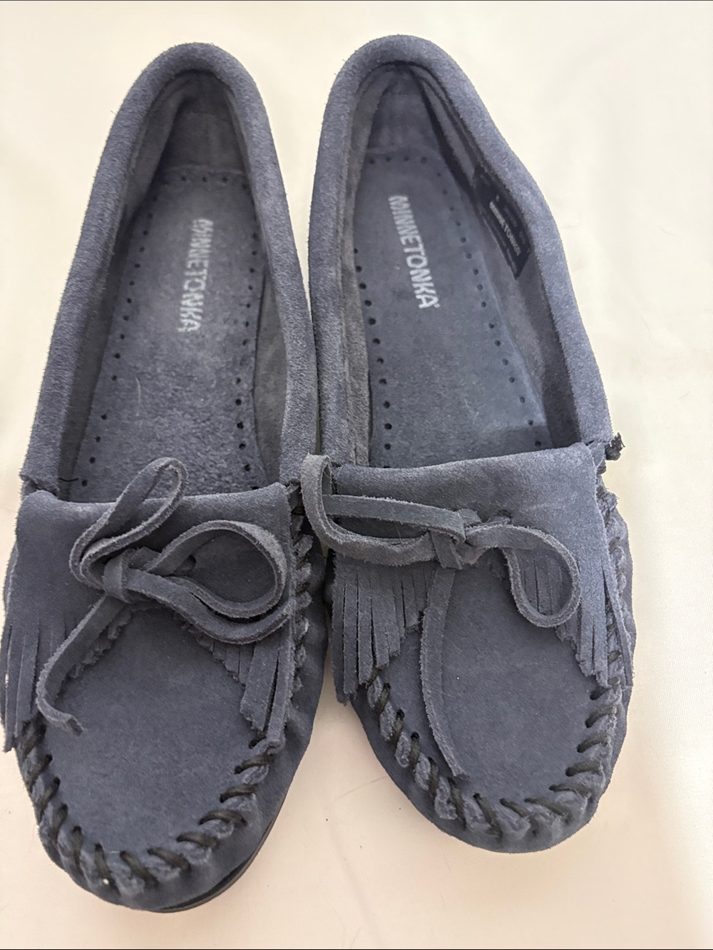 Minnetonka Women's Suede Moccasins Kilty Tread in Slate Blue